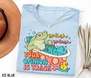 Splish Splash Adult T-shirt - Funny Frog Graphic Tee with Playful Bathtub Design & Sarcastic Humor for Comfy Casual Outfits