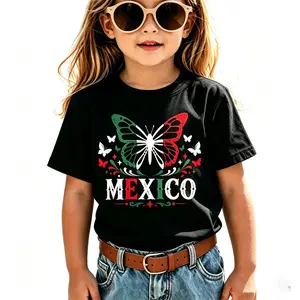 Kids Cotton Mexico Patriotic Butterfly T-shirt Toddler Girl Mexican Independence Day Short Sleeve Kids Outfit Latina Girl Gift