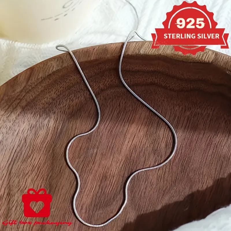 1mm Handmade Necklace, 925 Sterling Silvery Fashion Round Snake Chain Necklace, Unisex, Available In Sizes, Mother's Day, Daily Gift for Him/Her/Girlfriend, Comes In A Beautiful Gift Box, TotalWeight Of The Product(Silvery Gram Weight 6.24g)