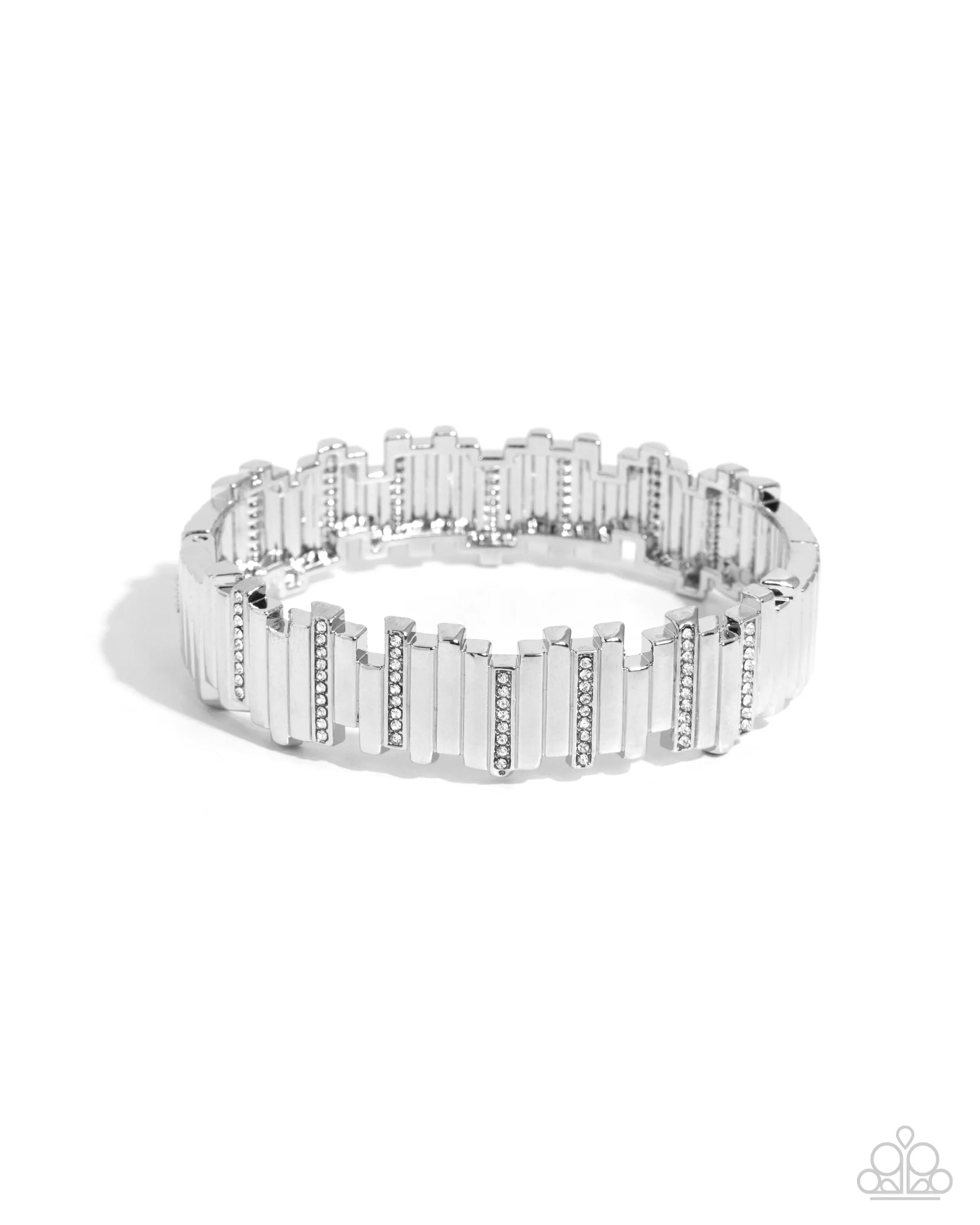 Admirably Aligned - White Rhinestone Silver Hinge Bracelet - Paparazzi