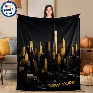 Flannel Throw Blanket with New York City Skyline Design, 280GSM Soft Cozy Warm Comfortable Lightweight Portable, Urban Decor Gift for Travel Lovers Couples Men Women, Inspiring Majestic Vibrant for Home Office Couch Sofa
