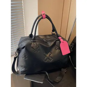 Cross Embossed Handbag, Contrasting Color Design, Portable Single-shoulder Commuting Large-capacity Boston Bag, Single-shoulder Crossbody Multi-purpose Commuter Bag, Suitable for Short-distance Travel, Sports and Fitness