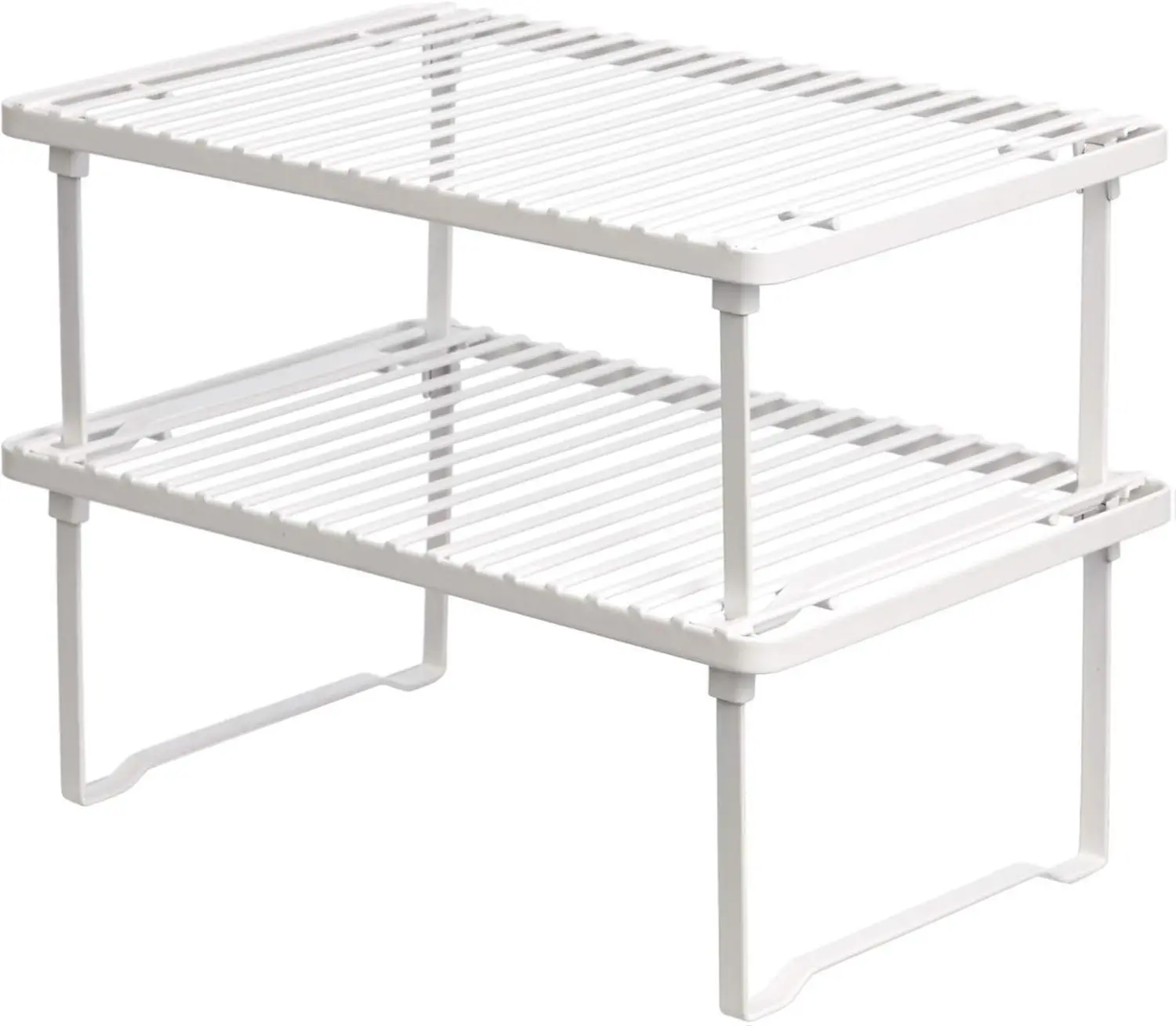Stackable Metal Kitchen Storage Shelves (Set of 2) - White Dish Rack Organizer for Cabinets, Counters & Pantry (12.5" L x 8" D x 4.5" H)
