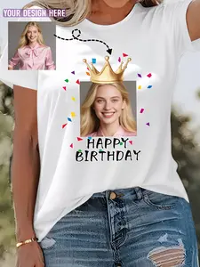Personalized Printed T-Shirts For Women, Customizable With Your Photos Or Designs, Perfect For Casual Urban Fashion. Made From Opaque Fabric, Ideal For Stylish Women'S Wear During Spring, Summer Weekends, A Birthday Gift For Her, Elegant T-shirt