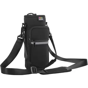 Nuovoware Water Bottle Carrier Bag,25Oz/40Oz/64Oz Bottle Pouch Holder,Adjustable Shoulder Hand Strap 2 Pocket Sling Neoprene Sleeve Sports Accessories for Hiking Travelling Camping