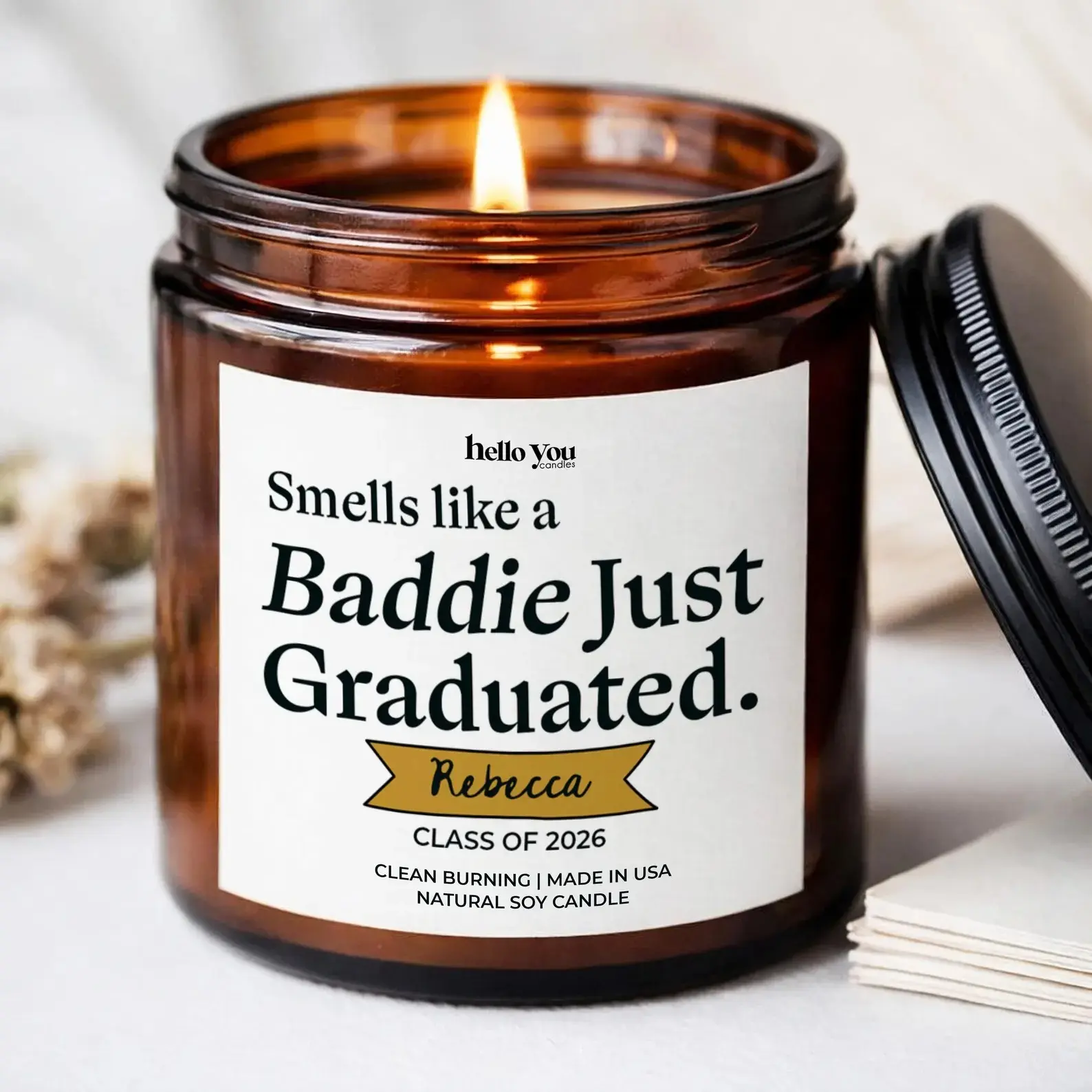 Funny Graduation Candle, Smells Like a Baddie Just Graduated, Class of 2026 Gift, Grad Gift for Her, College High School Graduation Gift, Graduation Gift for Graduate, Grad Gift Grandson College High School Graduation, Birthday Gift For Him