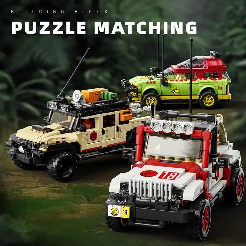 1632+ Piece Jurassic Three Sports Cars Building Set Building Block Kit Moc Blocks Set Building Blocks Model Dinosaur Movie Theme Unique Tabletop Display Home Decor Perfect Gift for Men's Birthdays, Christmas, Halloween Moc Vehicle Model