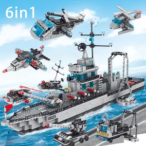 6-In-1 Military Ship Building Blocks Set, DIY Assembly Toy Boat & Plane, City Series Vehicle Model Kit, Perfect Gift for Kids, Building Block Sets