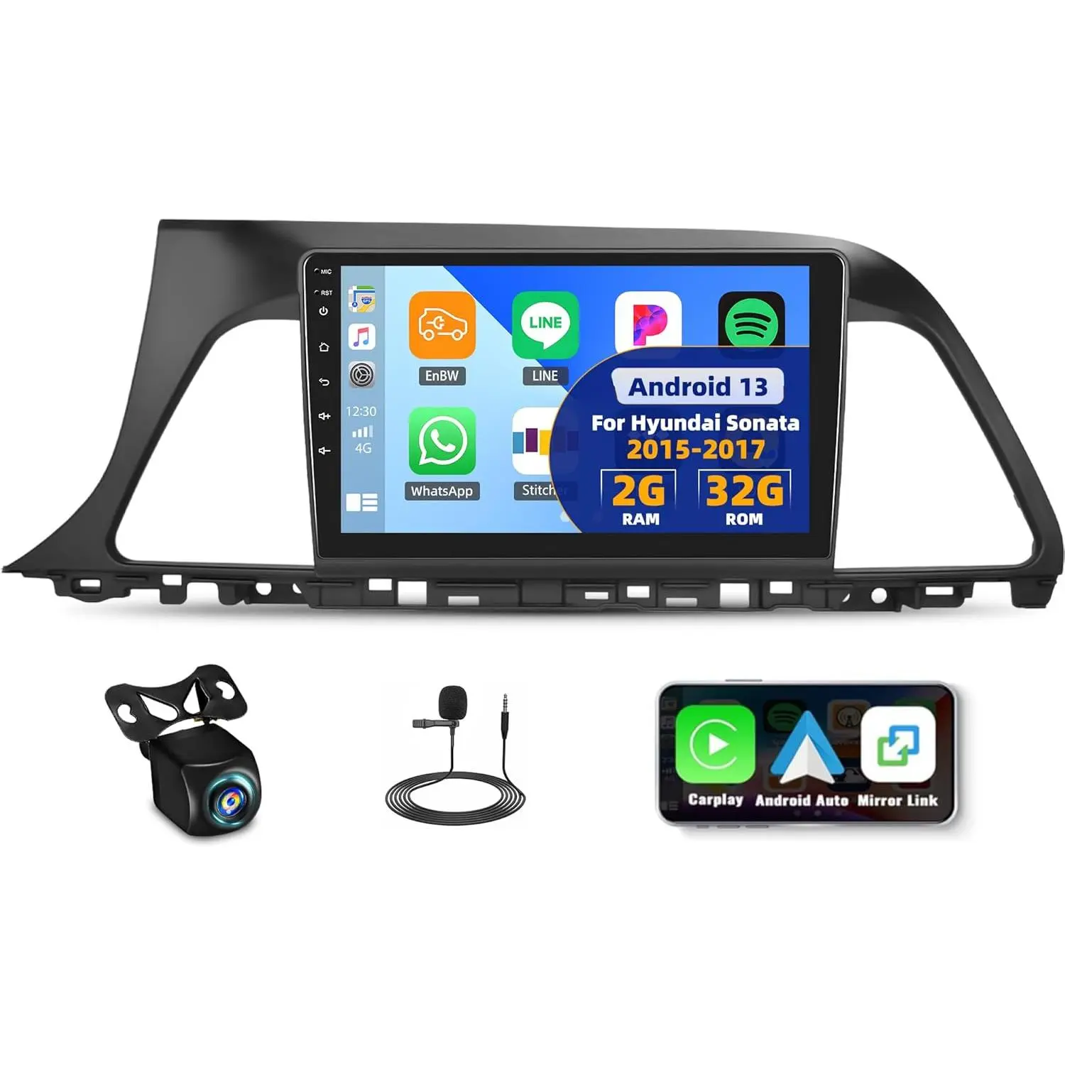RIMOODY 2G+64G Android 15 9-Inch 1080P Touchscreen Car Audio Stereo Radio for Hyundai Sonata 2015-2017, Wireless CarPlay, Android Auto, Bluetooth, GPS, WiFi, FM/RDS/EQ, 26 UI, Backup Camera, SWC, MIC, Father's Day Gift, Spanish, Russian, Italian