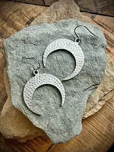 Silver Hammered Moon Earrings
