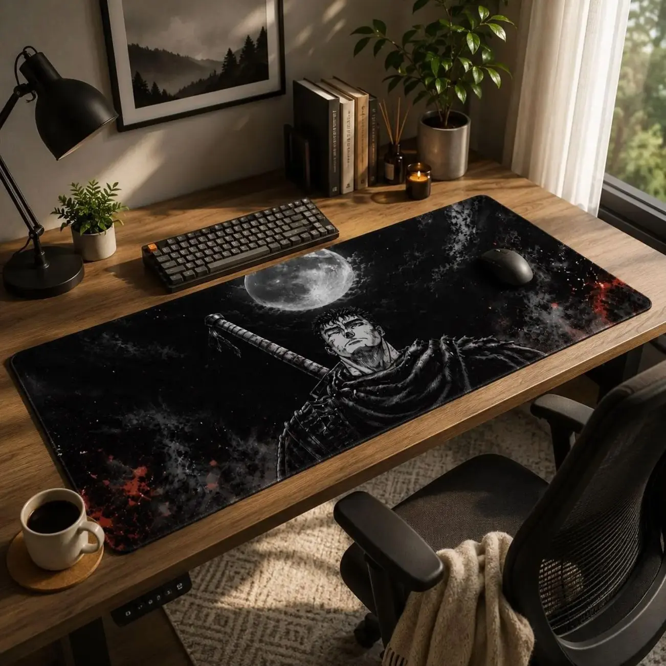 Berserk Mousepad Guts Desk Mat | Black Minimal Portrait Anime Mousepad | Gaming Mousepad | Large Mouse Pad | Custom Desk Mat | Playmat Gift