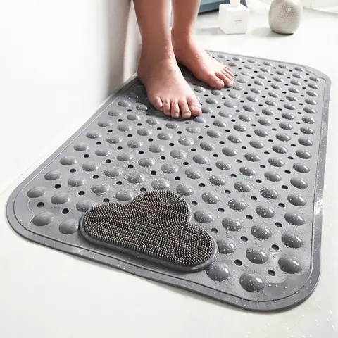 1pc Anti-Slip Bathtub Mat 27.5x15.7inch with Suction Cups and Drain Holes, Cloud Pattern PVC Nonslip Shower Mat, Dual-Sided Non-Slip, Machine Washable Bath Rugs, Bath Mats, Non Skid Mats, Home Decor, Bathroom Decorative Mat