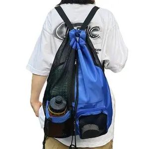 Sports fitness travel swimming mesh drawstring backpack, beach backpack, gym and workout gear bag with wet and dry separation