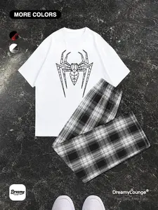 Classic Spider Heartfelt 「2-Piece Set」 Plaid Home Pants, Casual Breathable Unisex, Suitable for Daily Wear at Home or Outdoors, Comfortable Sleepwear
