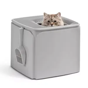 IRIS Premium Enclosed Square Cat Litter Box with Top Entry for Multi Pet Households, Covered Cat Toilet with Scoop Included, Low Tracking Design and Easy Clean Construction for Indoor Cats and Kittens