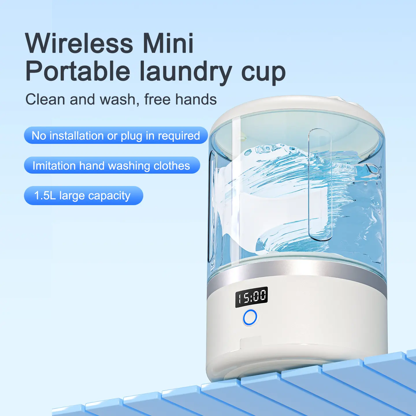 Portable Mini Washing Machine USB Charging High-Quality Shock-Resistant Underwear Cleaner Compact Lightweight for Apartments Hotels RVs Travel Camping 1.5L Large Capacity