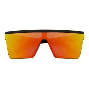 Morspecs Lazer Modern Classic Flat-Top Shield Sunglasses, Medium Head Width Fit, Soft Matte Black Polycarbonate Frame with Stainless Steel Hinges, UV400 Orange Mirror Lens