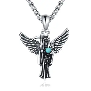 YFN Santa Muerte Necklace 925 Sterling Silver Mexican Folklore Santa Muerte Necklace Jewelry Gift for Women Men