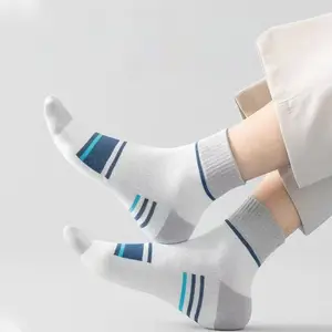 Men's Mid-Calf Socks 5/10/20 Pairs - Breathable Moisture-Wicking Sports Socks with Geometric Stripes Lightweight Comfortable for All Seasons Sports & Casual Wear