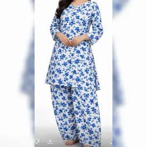 Linen 2 Piece Casual Shirt and Shalwar Set for Women Super Soft Fabric Elastic Waist Sizes S , L