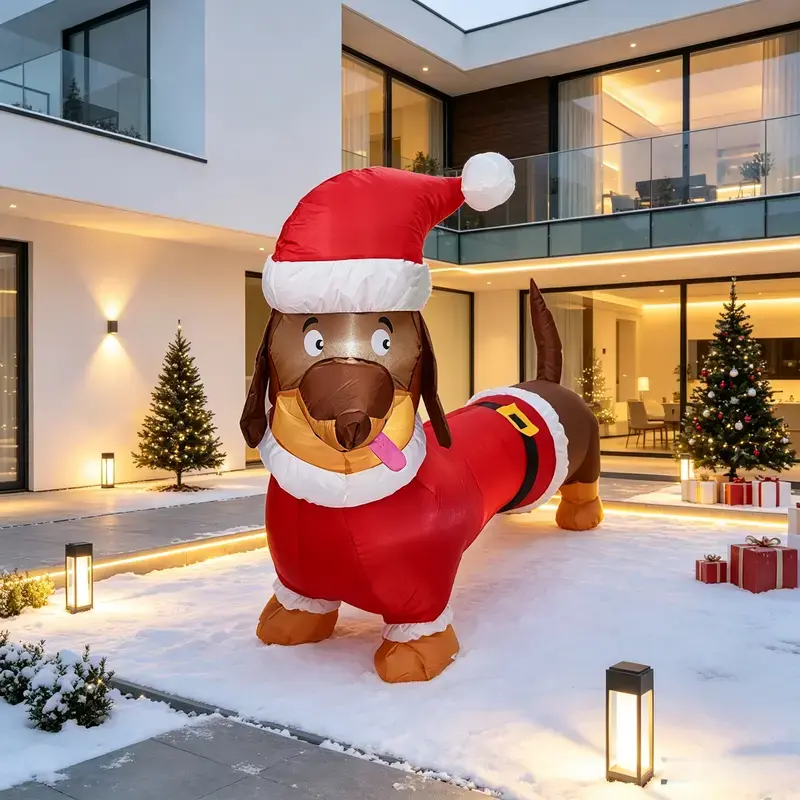 Christmas Inflatable Dachshund Dog Santa Costume LED Light Up Yard Decoration for Outdoor Home Garden Holiday Party