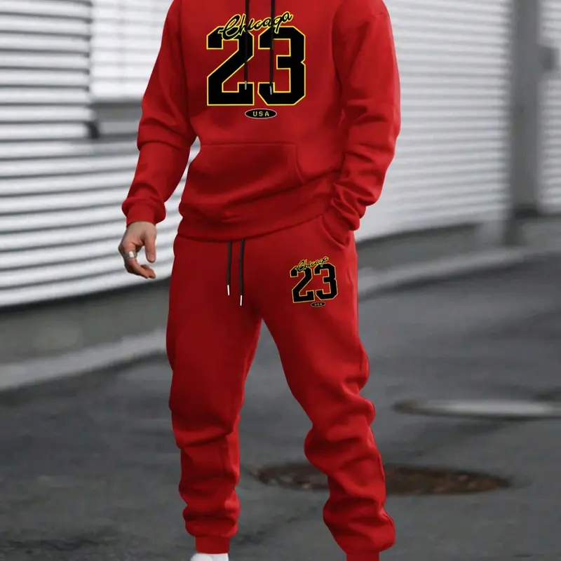 Men's Plush Hoodie & Drawstring Waist Sweatpants Two-Piece Set, Casual Streetwear Relaxed Lounge Set, Men's Spring & Fall Clothes