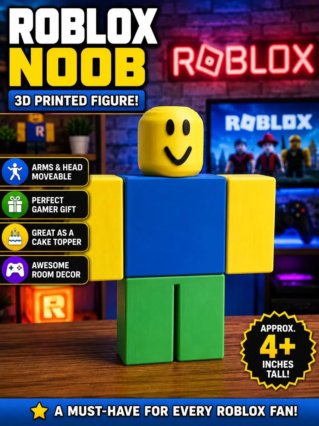 Roblox Noob Cake Topper | 3D Printed Articulating Toy