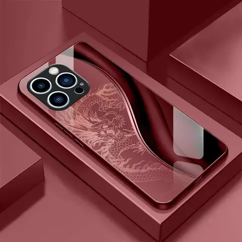 Premium Embossed Dragon Design Mirror Finish Tempered Glass TPU Phone Case - Ultra Thin, Shockproof, Shatterproof, Drop-Safe TPU Casing for iPhone 11+ Series, Protective Mobile Phone Accessories