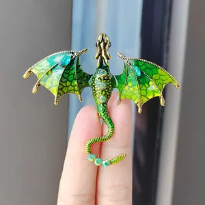 Enamel Dragon Brooch Animal Pin Unisex Clothing Accessory Lapel Jewelry Rhinestone Inlay Detailed Craft Metal Finish