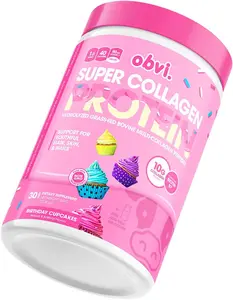 Obvi Collagen Peptides, Protein Powder, Keto, Gluten and Dairy Free, Hydrolyzed Grass-Fed Bovine Collagen Peptides, Supports Gut Health, Healthy Hair, Skin, Nails (30 Servings) (Birthday Cupcakes) Hair & Nail Care