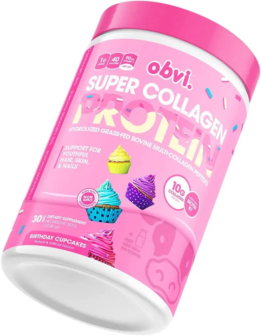 Obvi Collagen Peptides, Protein Powder, Keto, Gluten and Dairy Free, Hydrolyzed Grass-Fed Bovine Collagen Peptides, Supports Gut Health, Healthy Hair, Skin, Nails (30 Servings) (Birthday Cupcakes) Hair & Nail Care