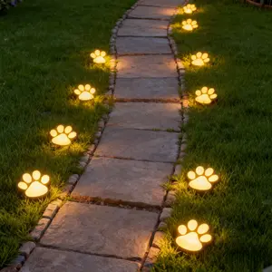 2pcs solar warm light dog paw lamps, garden waterproof solar LED lights, plastic material, courtyard, garden, corridor, pathway lights, the best choice for dog lovers.