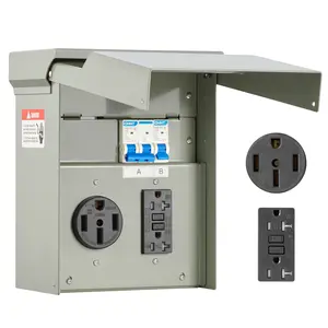VEVOR Temporary Power Outlet Panel, 20 50 Amp, RV EV Electrical Outlet Panel with NEMA 50 Amp GFCI 20 Amp Receptacle Installed, Pre-Wired IP54 Weatherproof Box, for RV Camper Car Travel Motorhome