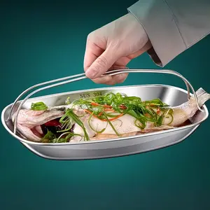 304 Stainless Steel Steamer Tray with Handle, Deepened and Thickened Design, Ideal for Fish, Rice, Vegetables, Meat, Restaurant and Home Use