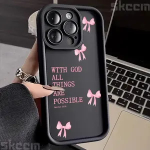 Pink Girly Bow Slogan Soft Phone Case for iPhone 17 16 15 14 Pro Max 11 12 13 Pro XS XR X 8 7 Plus 16E SE3 Silicone Matte Cover Protective Cellphone Casing Shockproof Protector with Stylish Design - Protection