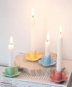 Flower Shaped Taper Candle Holders, Set of 4 Ceramic Candle Sticks Holder Decor, Easter Candlestick Holders, Cute Decor Candle Stick Candle Holder, Boho Table Decor Centerpiece