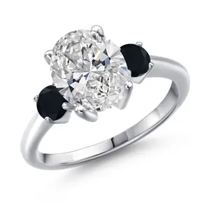 2.44 cttw IGI Certified Lab Grown Diamond and Black Onyx 3-Stone Engagement Ring For Women | 925 Sterling Silver | Center 2.00 Ct Diamond | E-F Color | VS1-VS2 Clarity