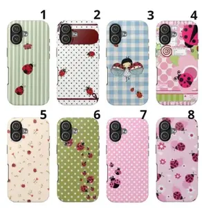 Coquette Aesthetic Pastel Ladybug Floral Design Shockproof Heavy Duty Tough Phone Case for iPhone 11 12 13 14 15 16 17 Pro Max Plus
