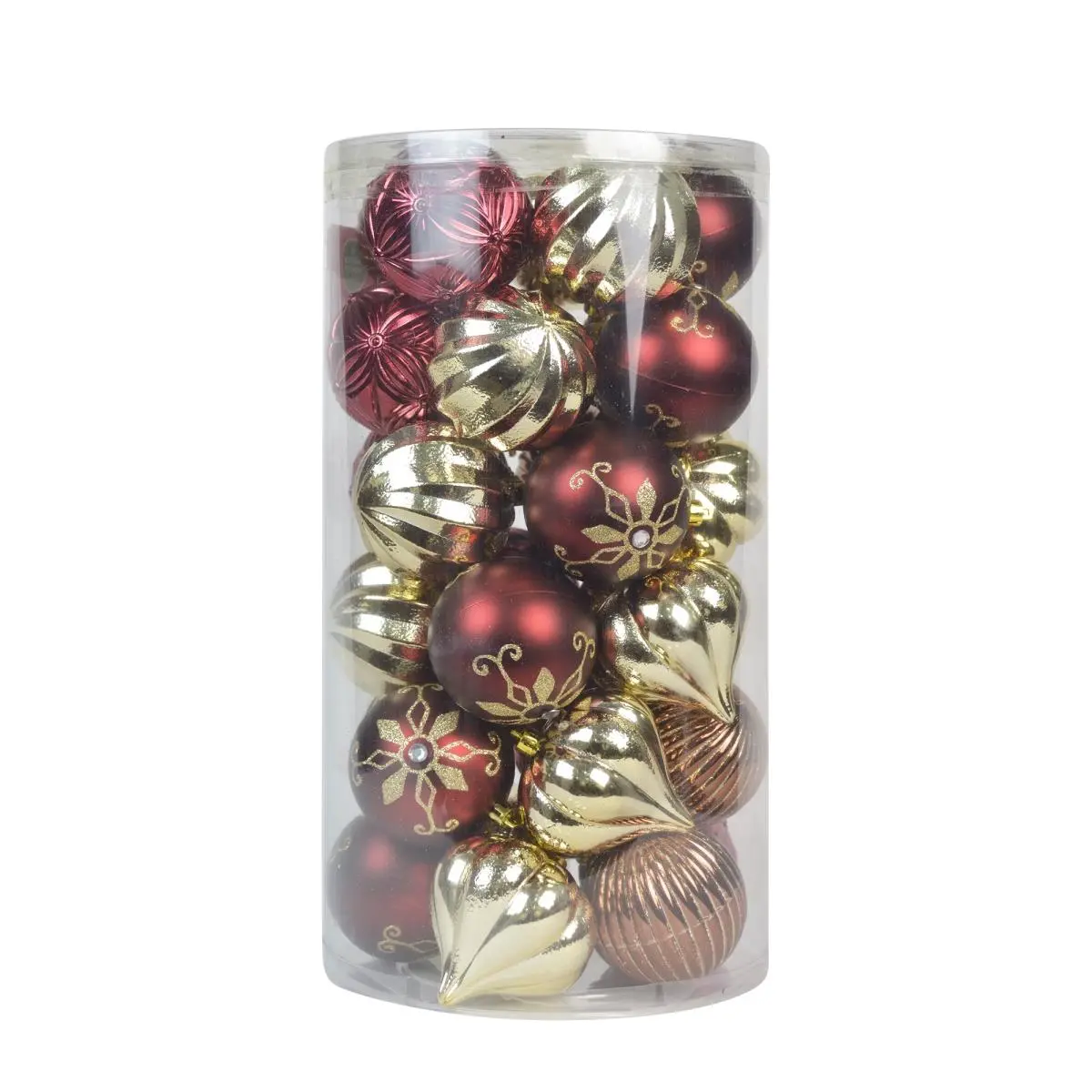 Jeco Shatterproof Shimmering Round Balls Plastic Christmas Ornament Boxed Set - 30-Piece, 2.76" (70mm), Mixed Colors, Christmas Tree