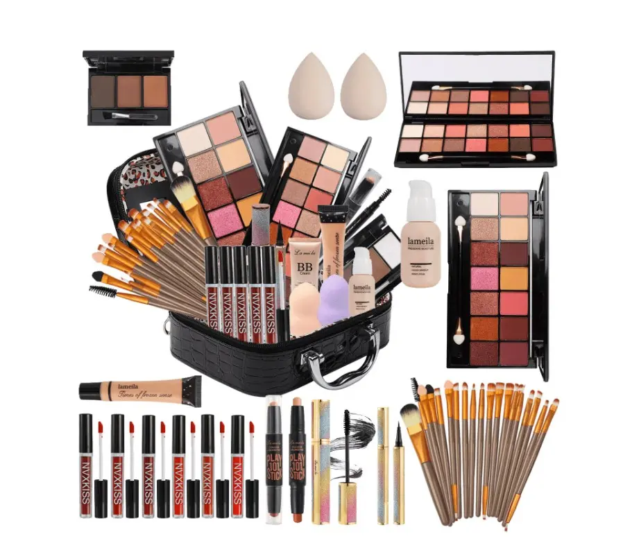 All-in-One Makeup Kit for Women – Makeup Set with Storage Bag Include Eyeshadow Palette,Liquid Foundation,Eyeliner Pencils,Contouring Stick,Lip Gloss,20Pcs Makeup Brushes for Teenage Girls