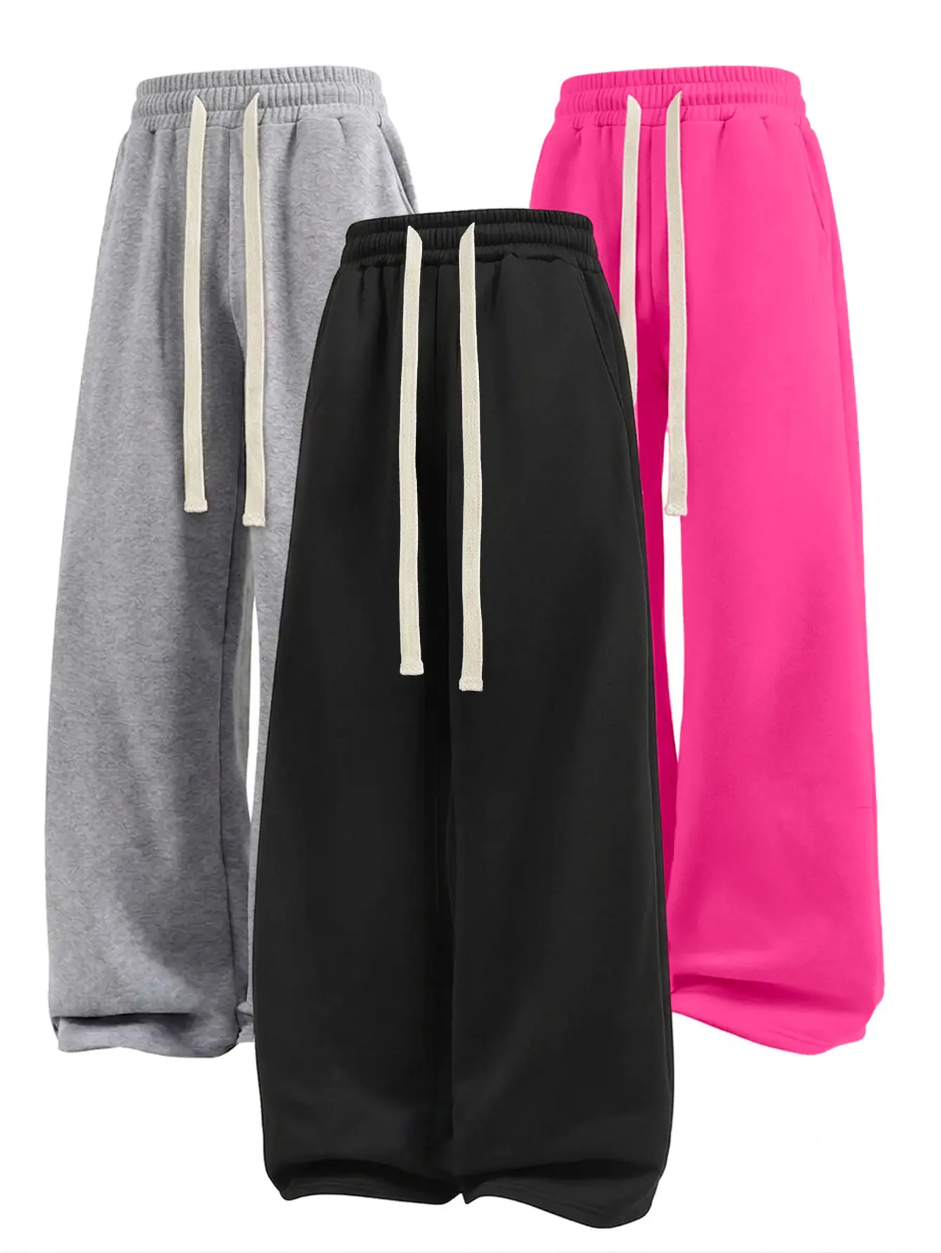 Unisex Drawstring Waist Winter Warm Straight Wide-Leg Loose Fit Jogger Pants with Pockets SpringStatements Pink Wide Leg Sweatpants Workout Casual Baggy pantalones para hombre, Clothes, Workout Clothes tiktokshopspringglowup