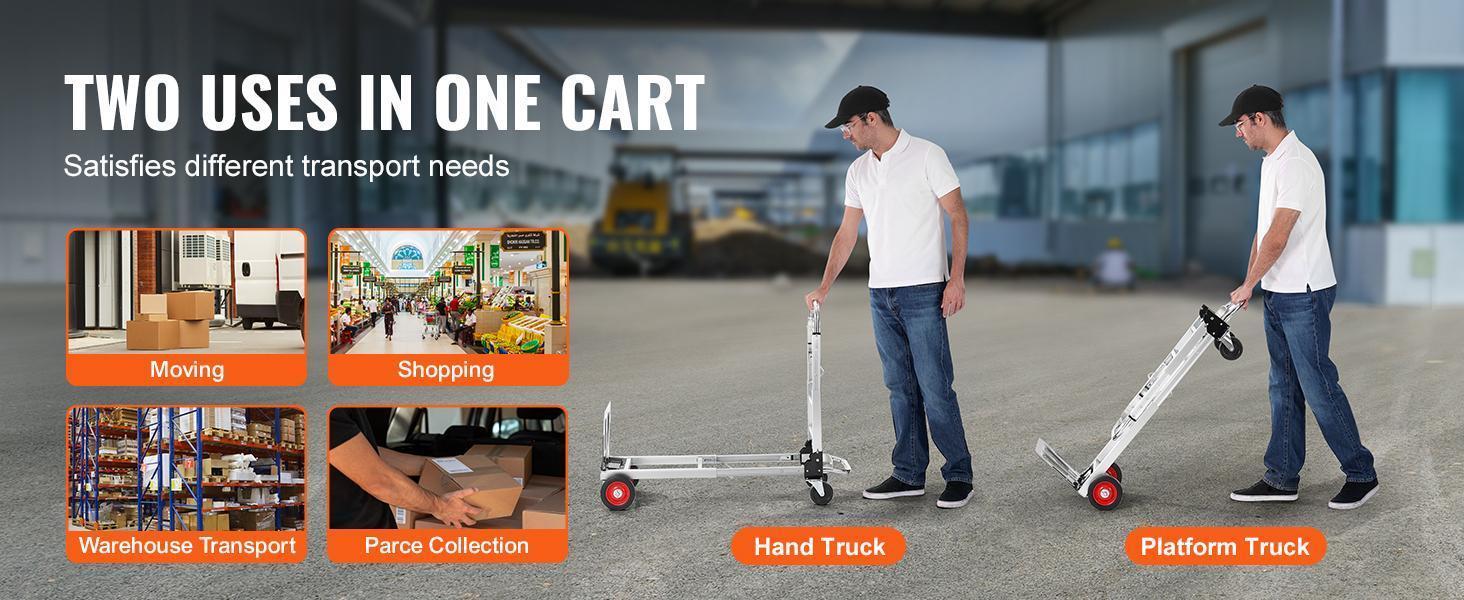 【SummerFinds】VEVOR Aluminum Convertible 2-in-1 Heavy-Duty Multifunction Work Cart, 800 lbs Capacity Collapsible Hand Truck with Rubber Wheels, Multifunction Rolling Carts for Warehouse, Supermarket Use, Mobile Folding Trolley, Rolling Service Cart 【SummerFinds】VEVOR Aluminum Convertible 2-in-1 Heavy-Duty Multifunction Work Cart, 800 lbs Capacity Collapsible Hand Truck with Rubber Wheels, Multifunction Rolling Carts for Warehouse, Supermarket Use, Mobile Folding Trolley, Rolling Service Cart