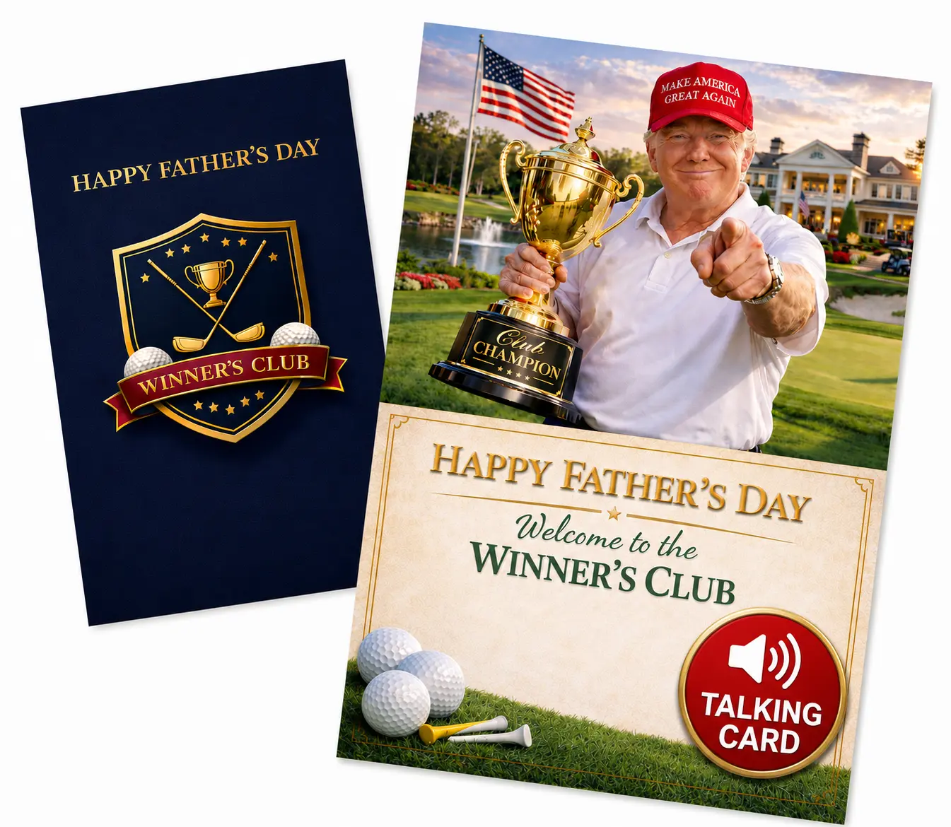 Trump Father’s Day Card with Audio "Welcome to the Winner’s Club" Funny Golf Talking Greeting Card with 30 Second Voice Message for Dad