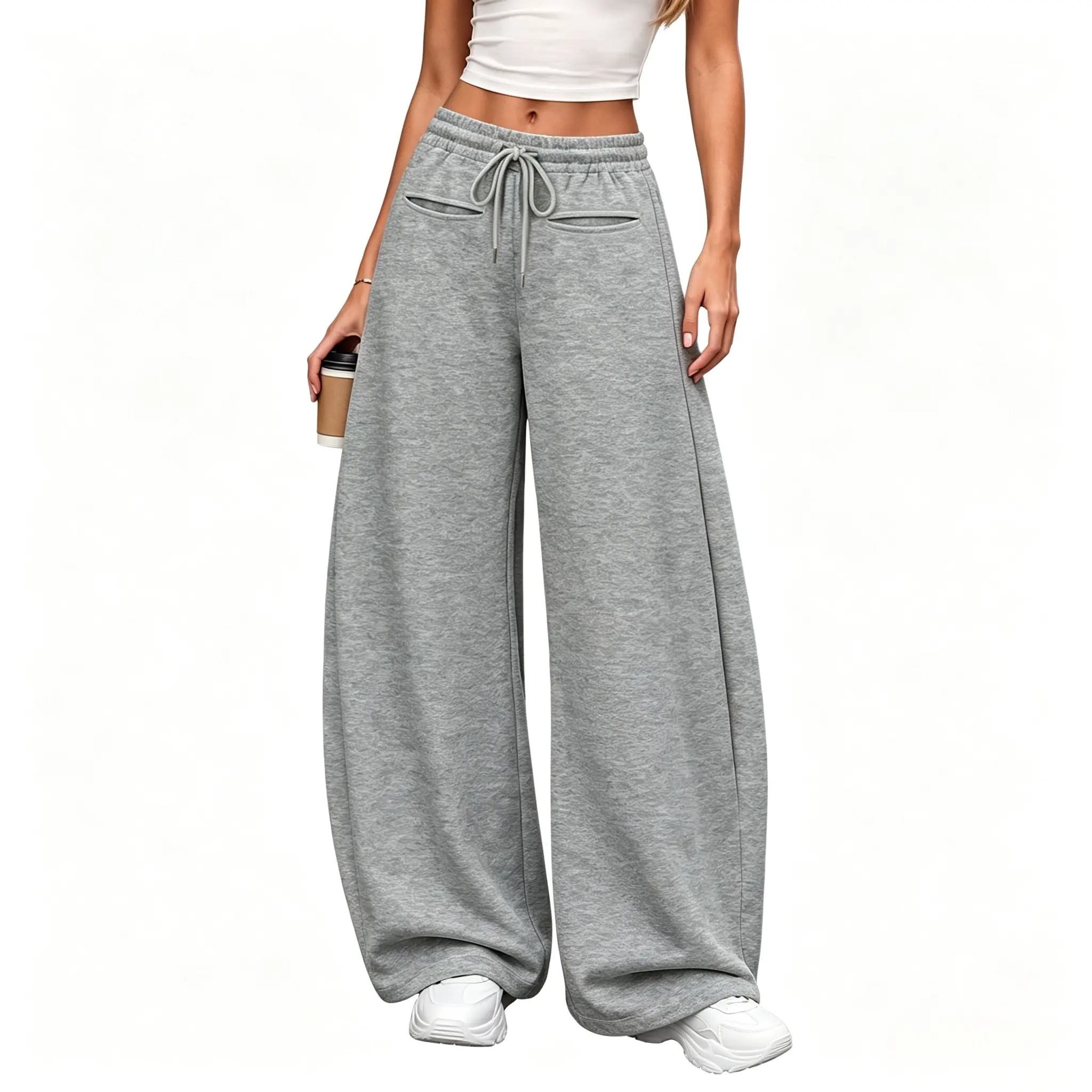 EMMIOL【Back to School】Women’s Barrel Sweatpants Wide Leg Baggy Pants High Waisted Joggers with Drawstring Waist with Pockets