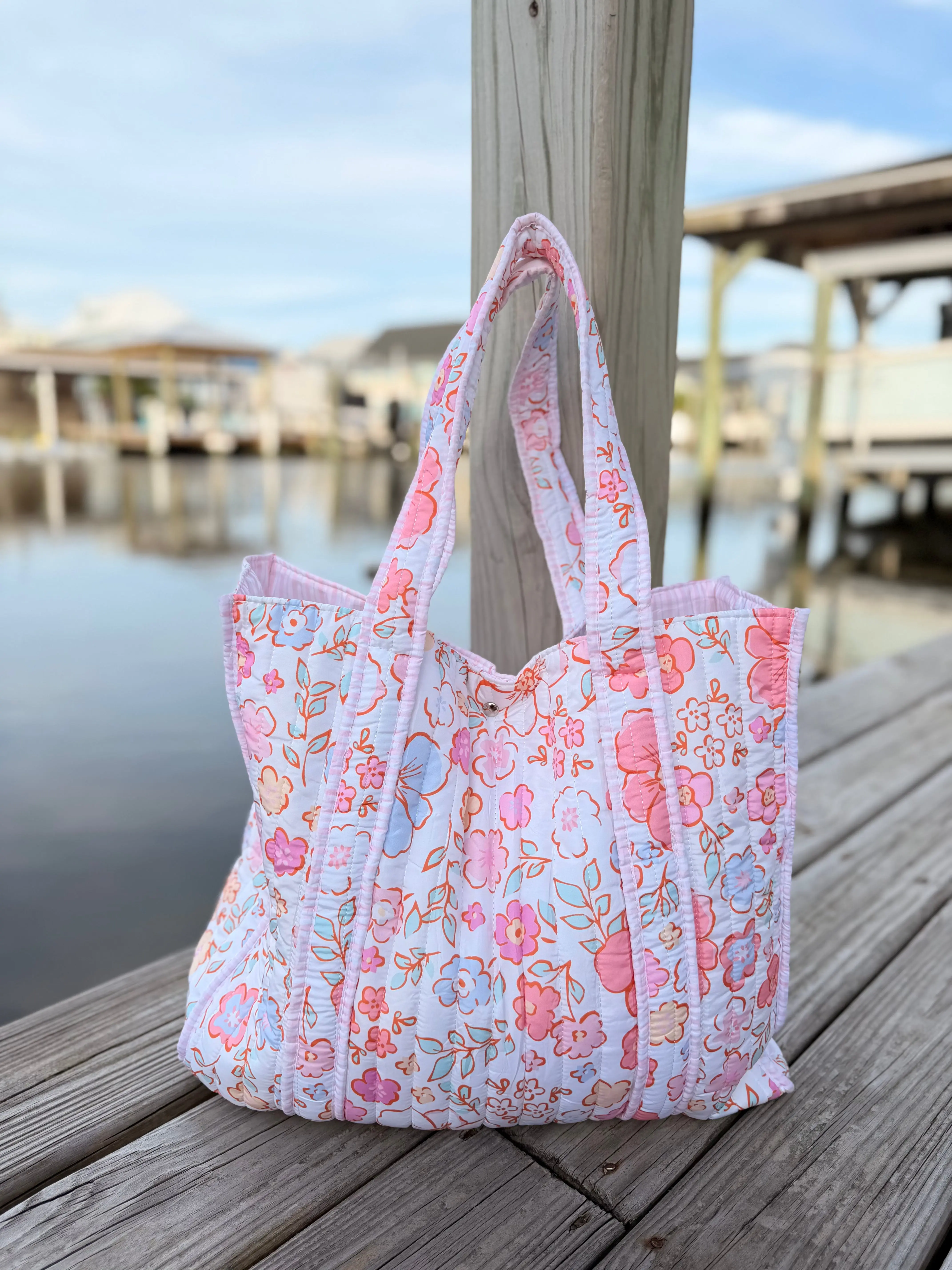 Sweet Peony Quilted Tote Bags