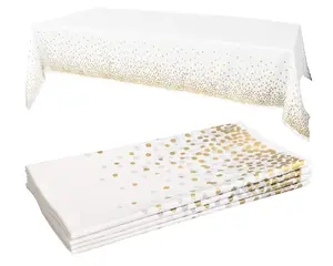 White/Gold Tablecloths, 4pk, 54"x108" - Gold Dot Disposable Tablecloths - Plastic Table Cloth Disposable - White Tablecloths - Party, Wedding, Baptism Decorations, Engagement Party Decorations
