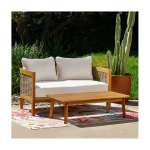 Linon Home Chaddsley Outdoor Brown Loveseat andTable