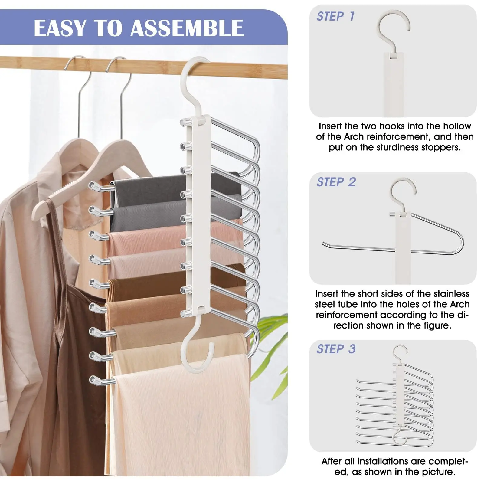 9-Layer Pants Hanger (1/2/4 Counts), Space-Saving Organizing Hanger, Multifunctional Pants Rack, Closet Organizer for Pants, Jeans, Leggings, Trousers and Skirts, Pant Hangers, Clothes Hanger Organizers, Plastic Hangers