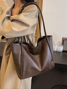 women's solid color tote bag, fashionable large capacity shoulder bag for daily life,  everyday bags, casual trendy versatile all-match commuting bag