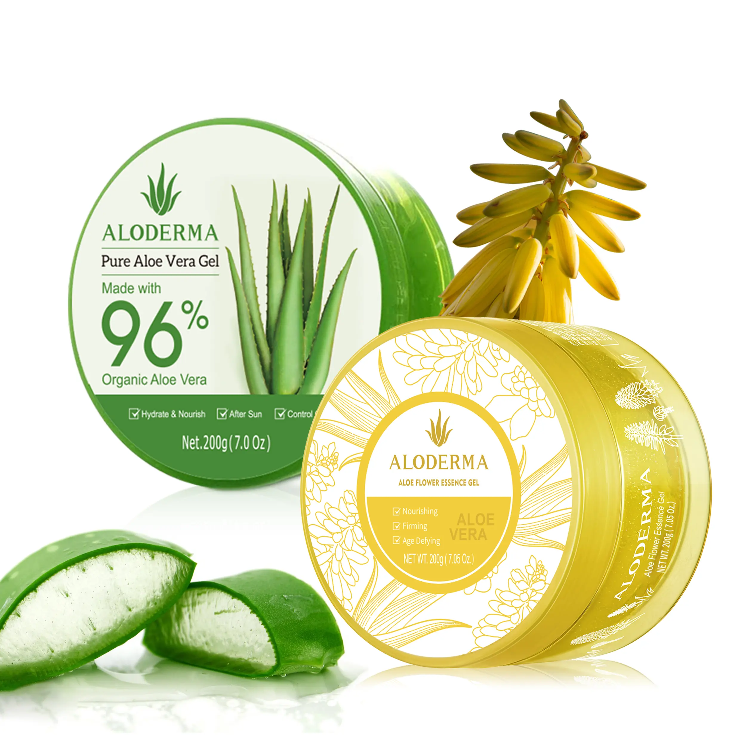 Aloderma Aloe Vera Gel Set 2 Pack - Aloe Flower Essence Gel, 200g